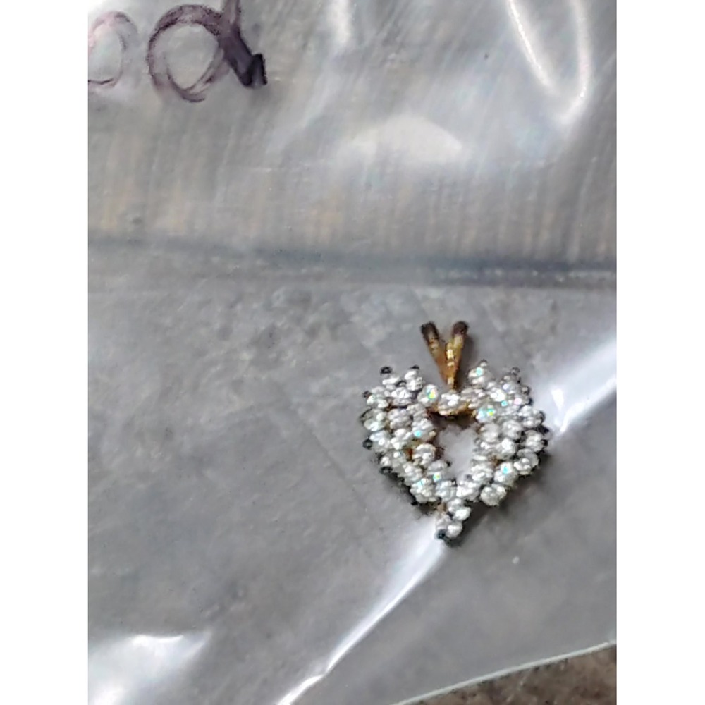 Gold Tone Clear Rhinestone Open Heart Cluster Charm Pendant vintage 925